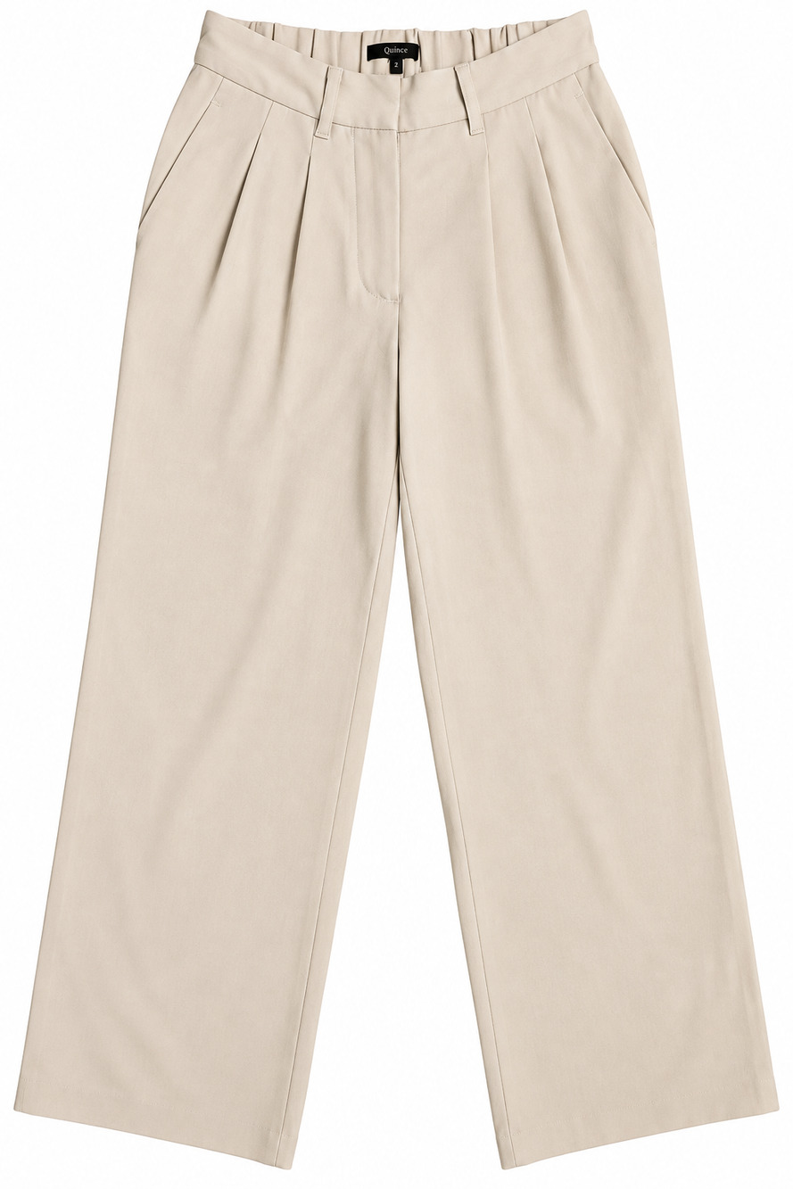 Quince Straight Leg Pants Size 2 Beige Tan Elastic Waist Pleated